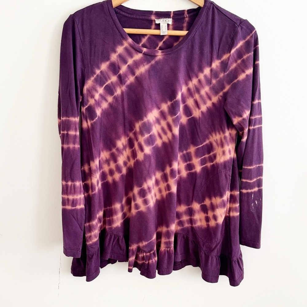Logo maroon tie dye bleached long sleeve ruffled button top size small